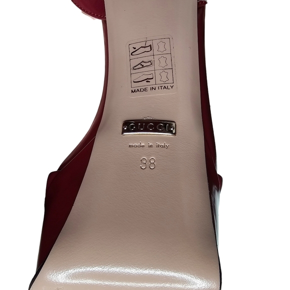Gucci Claudie Burgundy Red Leather Size 38 Horsebit Platform Block Heel Sandals - Picture 14 of 14